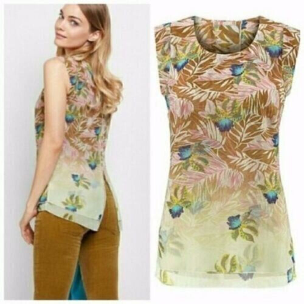 CAbi Parlor Top Tropical Orchid Pink/Blue/Tan Size Small